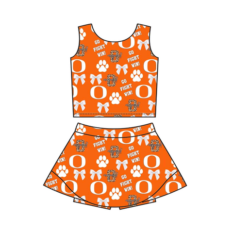 MOQ 8 pcs Custom Style Team Cheer Orange OF Girls Skorts Set