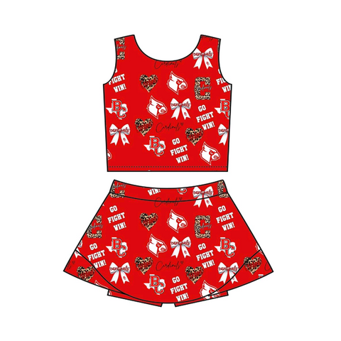 MOQ 8 pcs Custom Style Team Cheer Red BC Girls Skorts Set