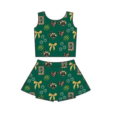 MOQ 8 pcs Custom Style Team Cheer Green LCM Girls Skorts Set