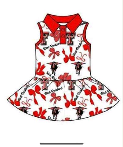 MOQ 8 pcs Custom Style Tech Red Bows Team Girl Dress