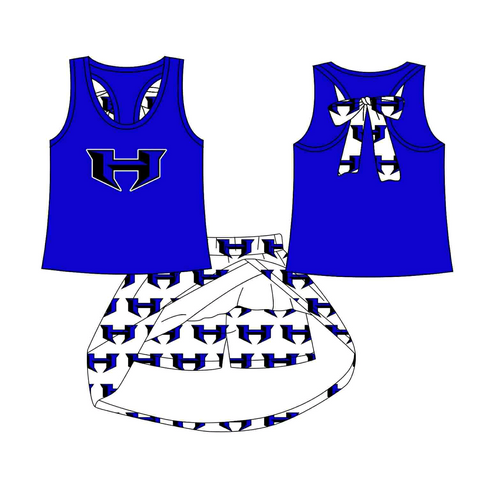 MOQ 8 pcs Custom Style H Blue Team Cheer Girls Skorts Set