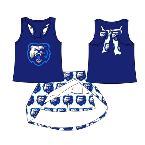 MOQ 8 pcs each style Custom Style Bear Blue Girls Skorts Set