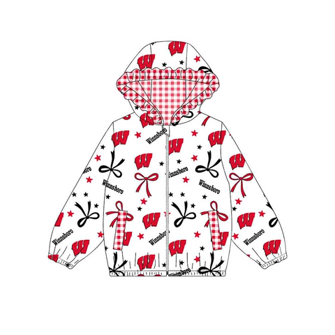 MOQ 8 pcs Custom Style W Hoodie Kids Girls Zipper Coat