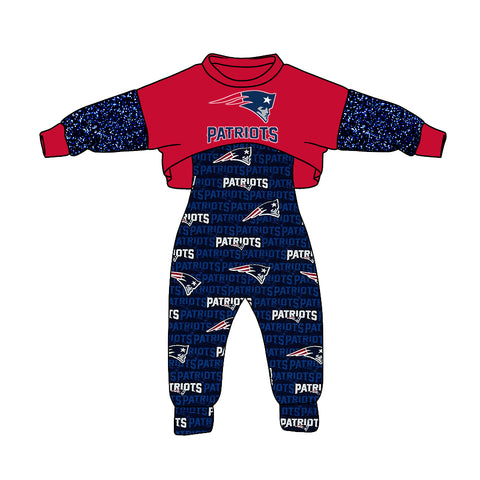 MOQ 8 PCS Custom style #8 PATRIOTS Football Team Jumpsuit 2 pcs Girl's set