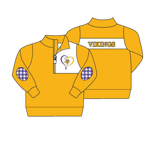 MOQ 8 pcs Custom Style Yellow VIKINGS Pullover Ziper Shirt Top Girl