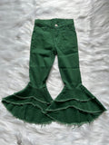 P0171 Green Denim Flared Girl's Pants Jeans