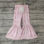 P0387 Easter Rabbit Pink Girl's Flare Pants