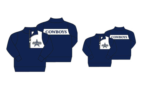 MOQ 8 pcs Each Style Custom Style Blue Cowboys Pullover Ziper Shirt Top