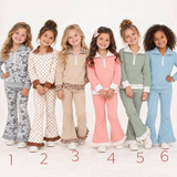 Preorder MOQ 5 pcs Each Style Polo Pullover Ruffle Flared Pants Girls Set Kids Matching Clothes