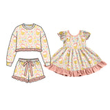 Preorder MOQ 5 pcs Each Style Easter Eggs Chick Flower Bows Pink Ruffles Kids Matching Clothes