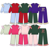 Preorder MOQ 5 pcs Each Color Solid Color Stripe Ruffles Girls Set