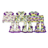 Preorder MOQ 5 pcs Each Style Mardi Gras Purple Ruffles Kids Matching Clothes