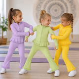 Preorder MOQ 5 pcs Each Color Solid Color Yoga Girls Coat Flared Pants Set