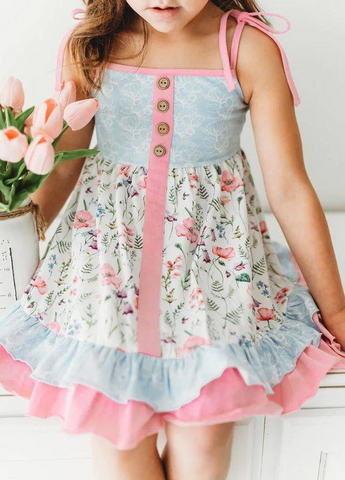 Preorder 12.10 GSD0602 Summer Flower Pink Ruffle Cute Girl's Dress