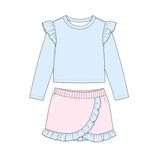 MOQ 5 pcs Custom Style Stripe Colors Ruffles Girls Skorts Set