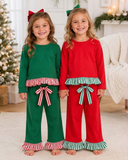 Preorder MOQ 5 pcs each Christmas Solid Color Stripe Girls Set