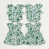 Green Bows Cute Kids Sibling Matching Clothes