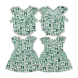 Green Bows Cute Kids Sibling Matching Clothes