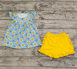 GSSO0318 Flower Blue Yellow Girl's Shorts Set