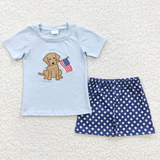 SR0331 Embroidery National day Flag Dog Star Baby Boy's Romper