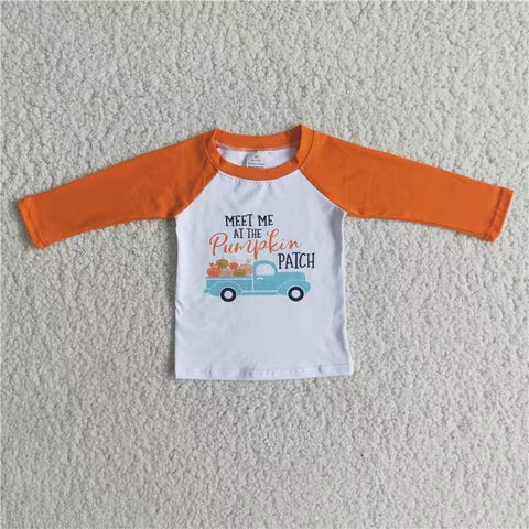 SALE 6 A11-17 Halloween Boy's Long Sleeves Pumpkin PATCH Orange Shirt