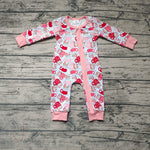 LR0294 Christmas Cup Pink Zip Baby Boy's Romper Onesie