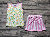 GSSO0322 Lemon Sleeveless Pink Stripe Girl's Shorts Set