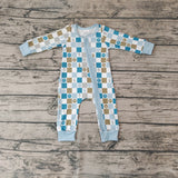 LR0313 Smiley face Plaid Zip Baby Romper Onesie