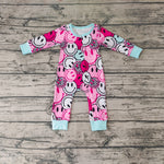 LR0302 Smiley face Pink Zip Baby Romper Onesie