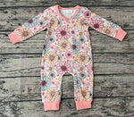 LR0301 Flower Pink Zip Baby Romper Onesie