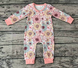 LR0301 Flower Pink Zip Baby Romper Onesie