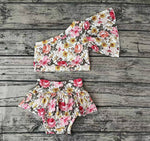 GBO0157 Flower Ruffles Baby Girl's Bummie Set