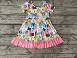 GSD0411 Back To School Blue Dog Pink Girl's Dress