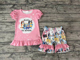 GSSO0360 Back To School Blue Dog Pink Girl's Shorts Set