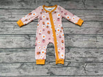 LR0311 Flower Ladybug Orange Zip Baby Romper Onesie