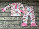 GLP0454 Cartoon Blue Dog  Pink Girl's Pajamas