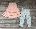 GSPO0697 Pink Flower Ruffle Sleeveless Girl's set