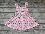 GSD0422 Cartoon Blue Dog Cute Pink Girl's Dress