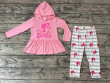 GLP0485 Vinyl print Pink Stripe Hoodie Girl's set