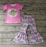 GSPO0689 Cartoon Blue Dog Pink Flower Girl's set