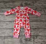 LR0309 Cartoon Mouse Plaid Pink Zip Baby Romper Onesie