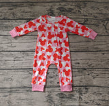 LR0309 Cartoon Mouse Plaid Pink Zip Baby Romper Onesie