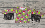 GT0190 Christmas Green Tassel Girl Shirt Top