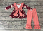 GLP0532 Flower Floral Pink Bow Ruffles Girl's set