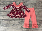 GLP0532 Flower Floral Pink Bow Ruffles Girl's set