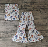 GSPO0729 Cartoon Blue Dog Flower Girl's set