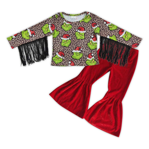 GLP0600 Fashion Christmas Tassel Red Golden Velvet Girl's Set