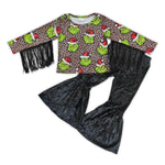 GLP0601 Fashion Christmas Tassel Black Golden Velvet Girl's Set