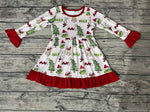 GLD0235 Christmas Trees Red Girl's Dress