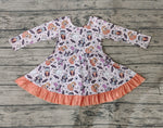 GLD0216 Stay Spooky Blue Dog Flower Orange Girl's Dress